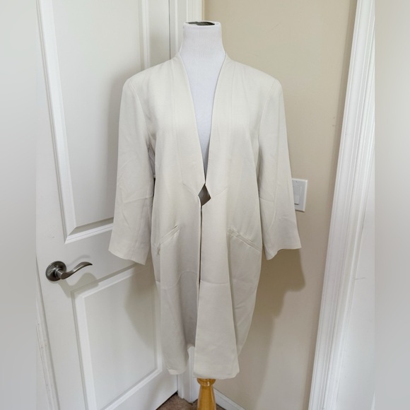 Eileen Fisher 100% Silk Georgette Crepe Bone White Wash Long Jacket Size XL